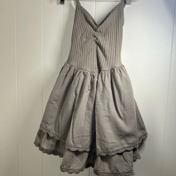 Aerie Brown Babydoll Dress XS Ribbed Top Tiered Skirt Lace Trim Boho Cami - Picture 11 of 12